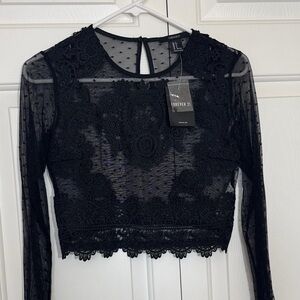 NWT Forever 21 Sheer Black Lace Crop Top